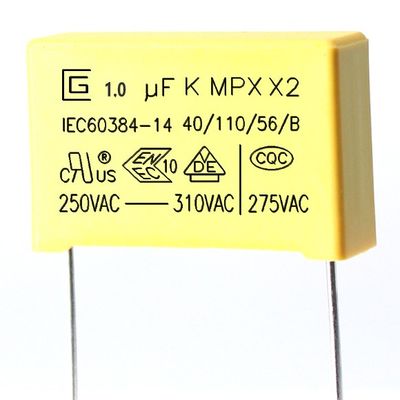 105K X2 مكثف أمان 1.0Uf مع خصائص مثبطة للهب ممتازة P22.5MM